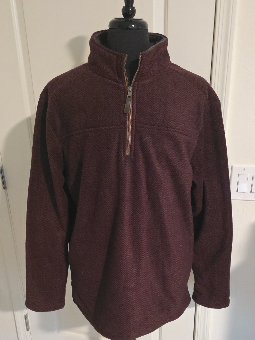 London Fog Men's Zip-Up Sweater in Burgundy Herringbone